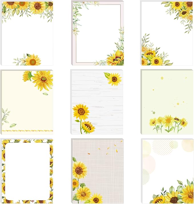 Sabary 9 Pads Sticky Notes 3.15 x 3.94 Inches Cute Self Sticky Note Pads Colored Adhesive Notepad for Memo Reminder Journal Studying Office Home Gift(Sunflower)