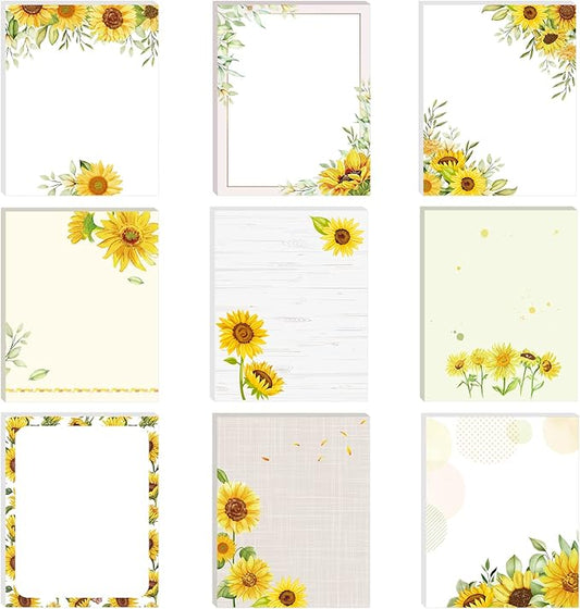 Sabary 9 Pads Sticky Notes 3.15 x 3.94 Inches Cute Self Sticky Note Pads Colored Adhesive Notepad for Memo Reminder Journal Studying Office Home Gift(Sunflower)