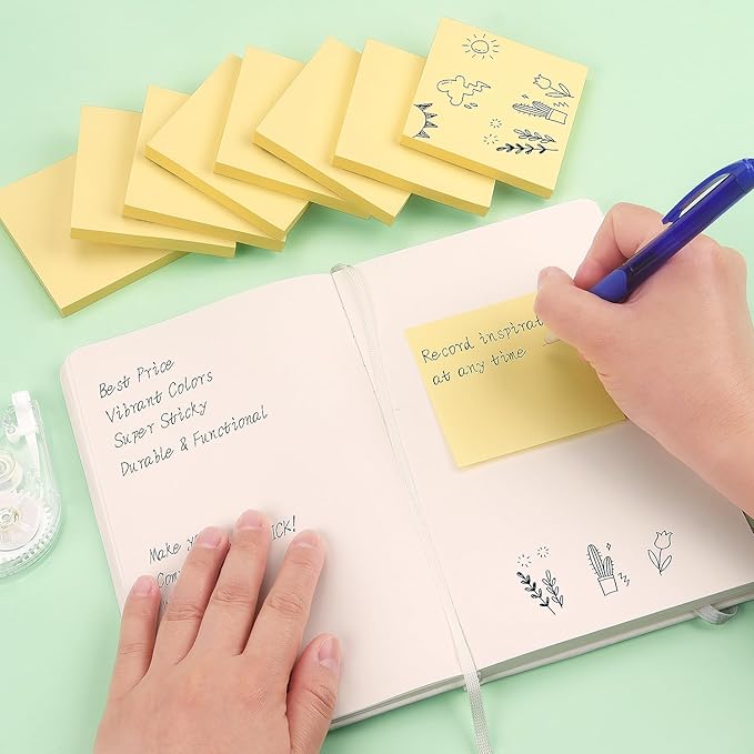 Sticky Notes 3x3 Self-Stick Notes Bright Colors Sticky Notes 8 Pads 80 Sheet/Pad (Yellow)