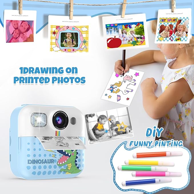 Kids Camera,Toddler Camera Instant Print Toys,1080P Children Printable Camera, Selfie Camera Christmas Birthday Gifts for Girls Boys Age 3-10 with 3 Roller Photo Paper