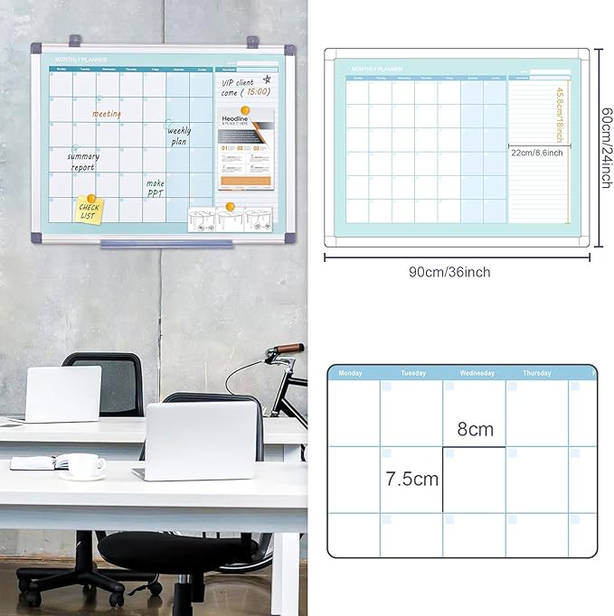 MAKELLO Dry Erase Calendar for Wall, Large White Board Calendar with Next Month for Office, Family, Kitchen and Bedroom, 36x24 inches