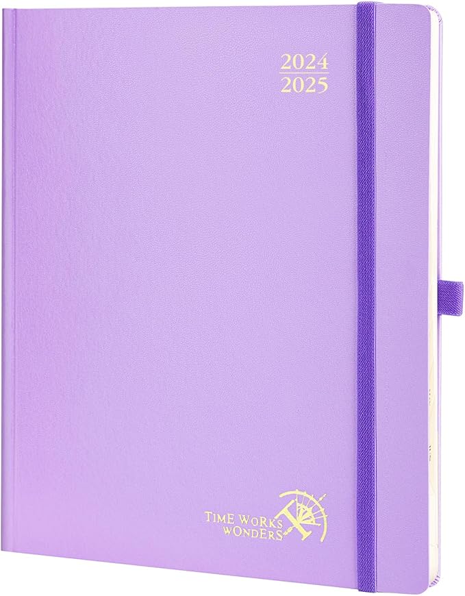 POPRUN Planner 2024-2025, [Large 8.5'' x 10.5'' Hard Cover] Academic Calendar (July 24-June 25) Daily Weekly and Monthly Appointment Book with Hourly Time Slots, Monthly Tabs, 100 GSM - Violet