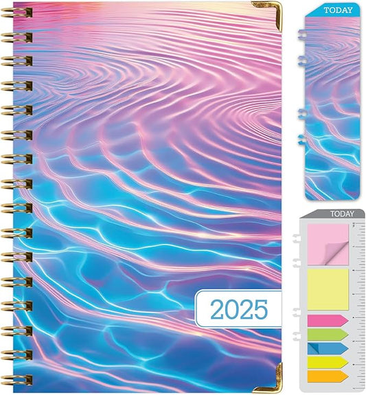 HARDCOVER 2025 Planner, 5.5"x8": 14 Months (November 2024 - December 2025), Daily Weekly Monthly Planner, Yearly Agenda, Bookmark, Pocket Folder and Sticky Note Set (Summer Bliss)