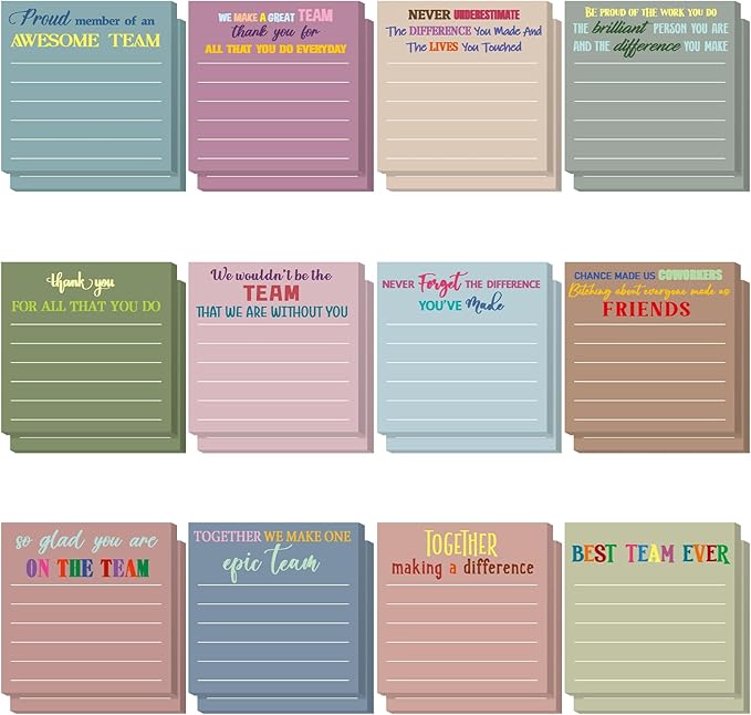 Yinder 24 Pcs Team Sticky Notes Team Appreciation Gifts Bulk Employee Coworker Inspirational Sticky Notes Pad Appreciation Gifts for Teacher Nurse Office Supplies 3 x 3''(Morandi Color,Appreciation)