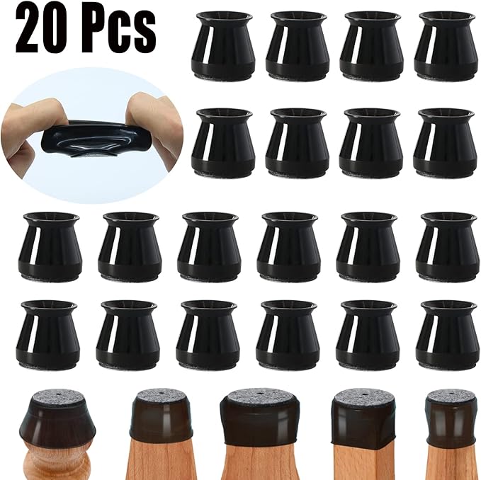 BUMACO Chair Leg Floor Protectors Chair Leg Protectors for Hardwood Floors Silicone Pads Covers to Protect Floors (Black-20 Pcs, Universal L (1.3"-2")