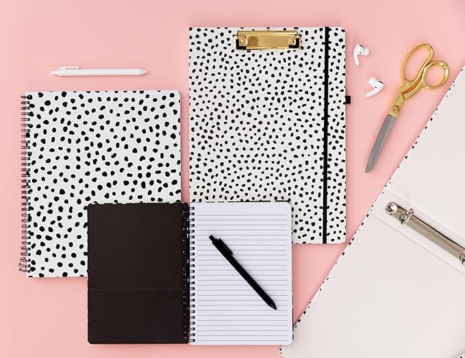 Steel Mill & Co Cute Mini Spiral Notebook, 8.25" x 6.25" Journal with Durable Hardcover and 160 Lined Pages, Black Dots