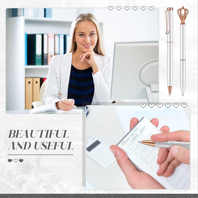 6 Pcs Ballpoint Pens Set Metal Crystal Diamond Pen for Journaling Glitter Pretty Cute Stationery Black Ink Fancy Gifts for Women Girls Teacher Office Wedding School Supplies(Silver)