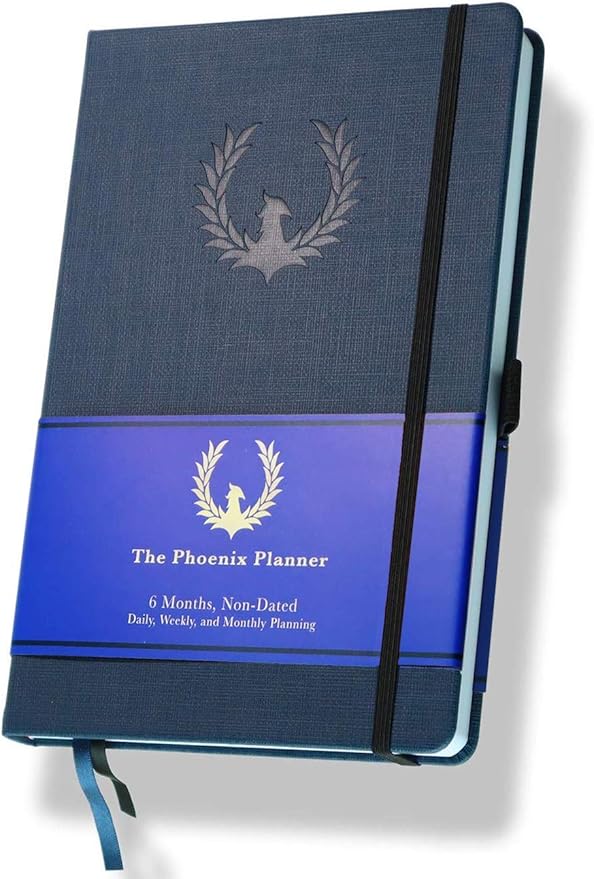 The Phoenix Planner - Best Daily Calendar and Agenda for Goal Setting, Boost Happiness and Productivity - Gratitude Journal, Habit Tracker, Quarterly Business Planner - 6 Months, Undated (Sapphire)