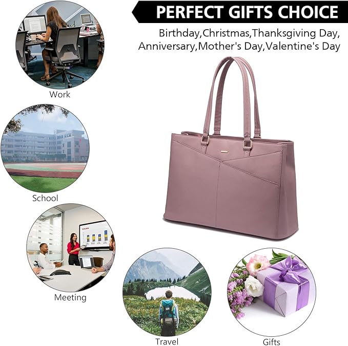Laptop Tote Bag for Women 15.6 Inch Waterproof Leather Computer Bags Women Business Office Work Bag Briefcase Light Purple