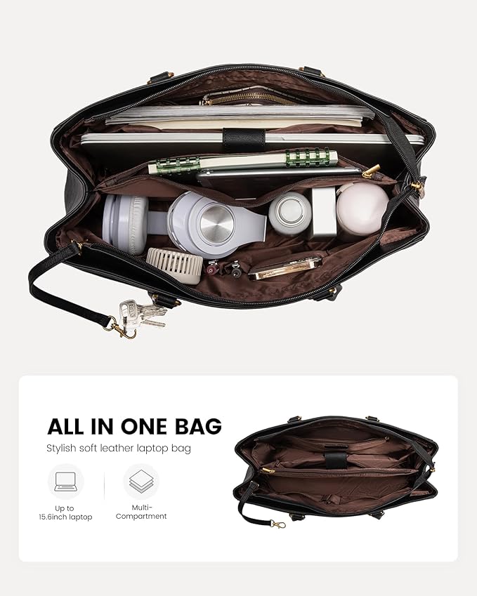 LOVEVOOK Laptop Bag for Women,15.6 Inch Laptop Tote Bag for Women,Vintage Leather Work Tote Bags Computer Teacher Bag,Waterproof Business Bag Office Briefcase