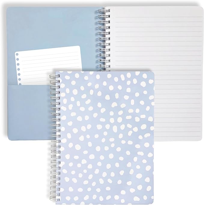 Steel Mill & Co Cute Mini Spiral Notebook, 8.25" x 6.25" Journal with Durable Hardcover and 160 Lined Pages, Light Blue Dots