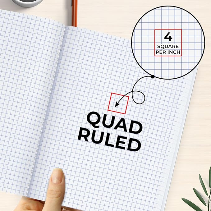 12 Pack Graph Paper Composition Notebook, 200 Pages (100 Sheets), 4x4 Grid, Graph Composition Notebook, Black Marble Hard Cover Quad Ruled Notebooks for School, Bulk Grid Composition Notebook