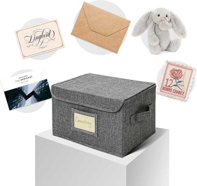 Vienrose Greeting Card Organizer Storage Box with 20 Removable Dividers, 84 Self-stick Labels, Perfect for Photos, Envelopes, Scrapbooking, Paper, Stickers Holder 2 Pack Grey