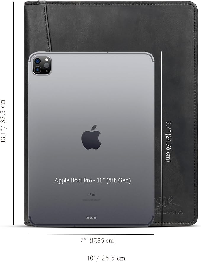 Leather Portfolio Professional Organizer Padfolio – Resume Folder, Document Binder w/Business Card Holder, Portfolios for Men & Women, Office & Business Supplies by Luxeoria, (Small - Black)