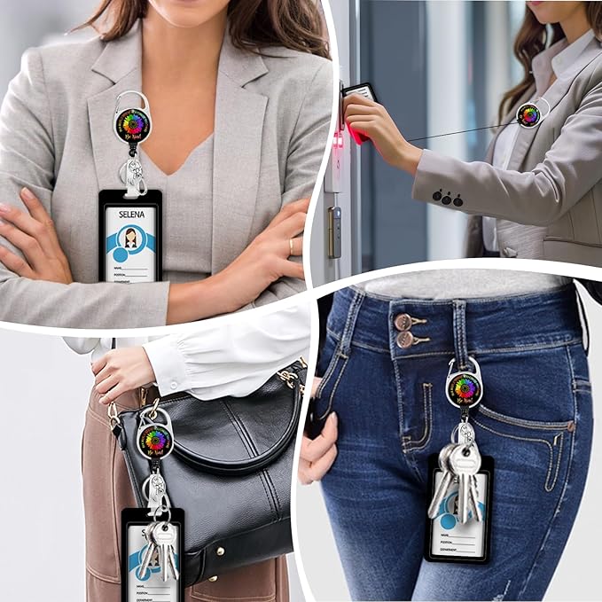 Giancomics Be Kind Lanyards for Id Badges, ID Badge Holder with Lanyard Badge Reel Retractable, Flower Teacher Lanyard with ID Holder Keychain Clip Name Tag ID Card Holder for Women Work Office Gift