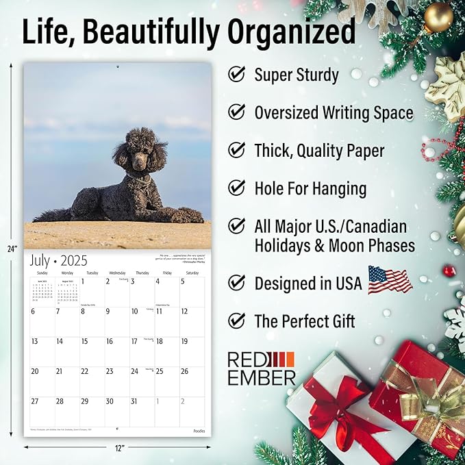 RED EMBER Poodles 2025 Wall Calendar 12 Month | 12" x 24" Open | Thick & Sturdy Paper | Giftable | Calendar 2025