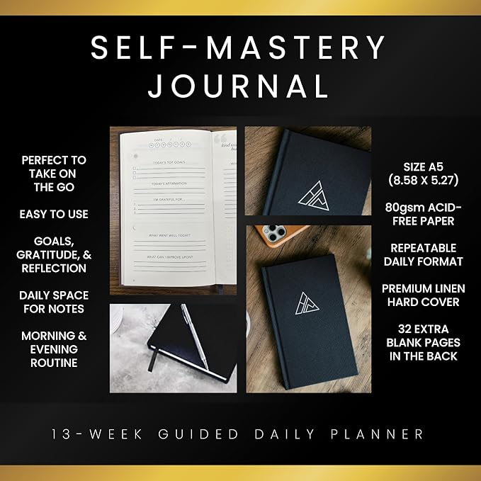 Self-Mastery Journal for Men - Gratitude Journal – 5 Minute Journal - Reflection Manifestation Journal for Mindfulness – Self Care Journal – Goal/Guided Gratitude Journal for Women & Men