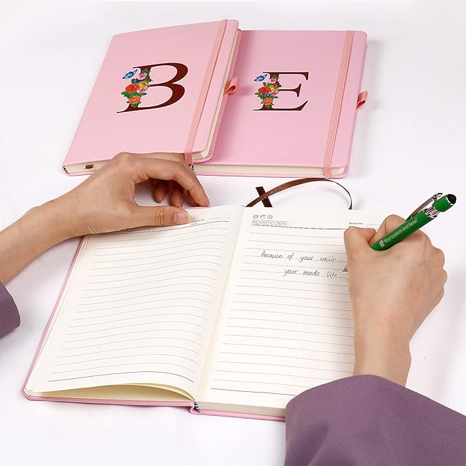 Pink Notebook for Women, 5.7"X8.3" A5 Journal Notebook with Letter W, Dual-Sided Writing Notebook with Dividers, Cute Leather Journal for Work, Business, School, Meetings, Travelers, Small Notebook