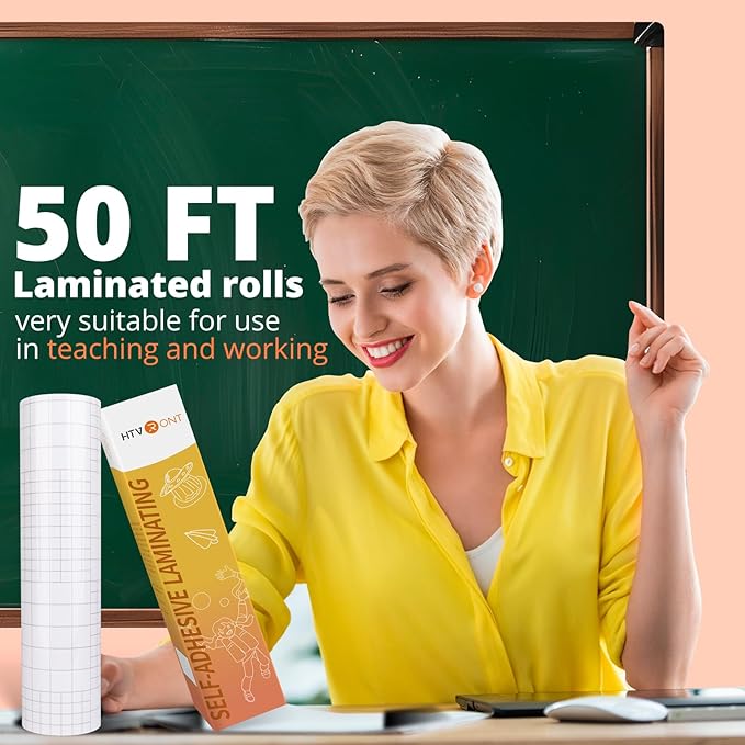 HTVRONT Clear Self-Adhesive Laminating Vinyl Roll-12 x50FT Non Thermal Laminating Film,No Machine Needed Clear Vinyl Laminate for Stickers