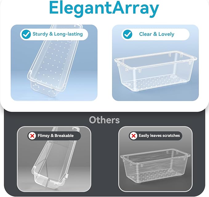 12-Piece Drawer Organizer Set, 4 Sizes Clear Plastic Makeup Vanity Organizer for Makeup, Stationery, Gadgets, Kitchen, Bathroom, Office, Bedroom