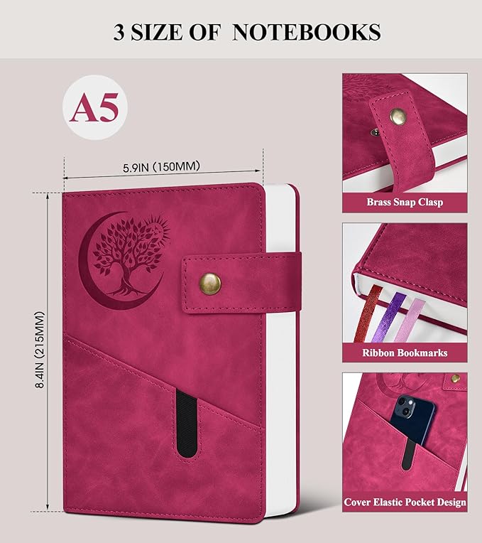 365 Page Thick Lined Journal Notebook for Men Women, A5 Leather Journals for Writing, Hardcover Notebooks for Work, School, Note Taking,Travel, Business,Personal Diary, College Ruled 5.9" x 8.4"