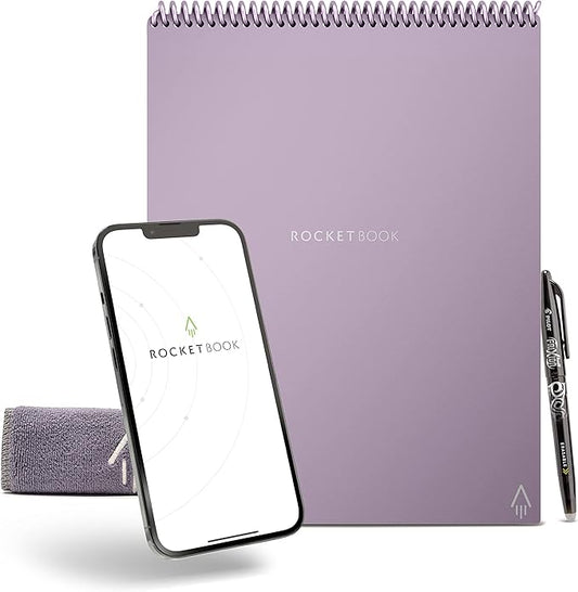 Rocketbook Smart Reusable Notebook, Flip Letter Size Spiral Notebook, Lightspeed Lilac, (8.5" x 11")