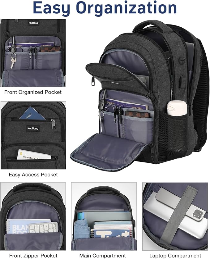 17.3 Inch Backpack for Men,Book Bag School Backpacks for Teen Boys with USB Charger,Back Pack Bagpack Mochilas for Workout Business College High School Schooler,Black