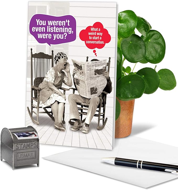 NobleWorks - Funny Anniversary Greeting Card - Romantic Spouse Humor, Married Couples Anniversary Notecard - Weird Conversation C7000ANG