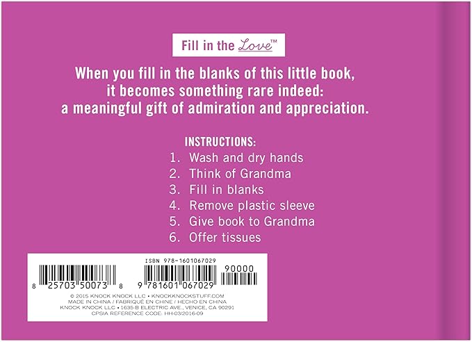 Knock Knock What I Love about Grandma Fill in the Love Book Fill-in-the-Blank Gift Journal, 4.5 x 3.25-inches