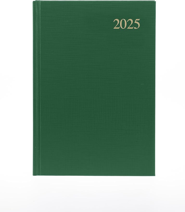 Collins Essential 2025 Business Diary - A5 Day to a Page with Appointments Planner with Leathergrain Hardback Cover - Green - ESSA51.52-25