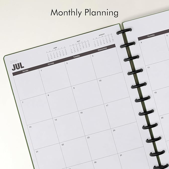 Nekmit Discbound Planner 2025, Work Breakdown Structure 12 Month Planner, 8.5"x11", Jan 2025 - Dec 2025 Daily, Weekly, Monthly Planner, Appointment Budget Book (Green)