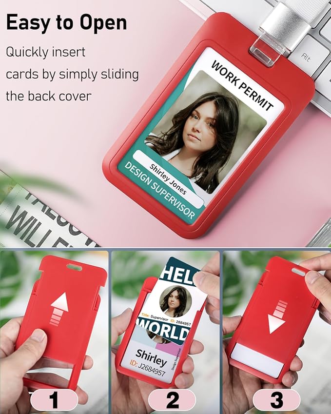 Uniclife 3 Pack Sliding ID Badge Holder Vertical Hard Plastic Case with Clear Window Red Card Protector Pouch for Office School ID Credit Cards Proximity Key Cards Driver’s Licenses and Passes