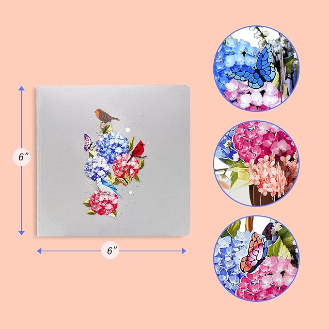Hydrangea Basket Pop Up Card - Thank You, Birthday, Thinking of You, Get Well, Valentine's Day, and Mother's Day Greeting Cards for Women, Girlfriend, Mother, Sister, Grandmother