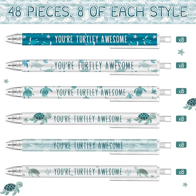 Jetec 48 Pcs Turtle Pens Gifts Inspirational Cute Ballpoint Pens Bulk Motivational Employee Appreciation Gifts Black Ink for Turtle Lovers Thank You Coworkers
