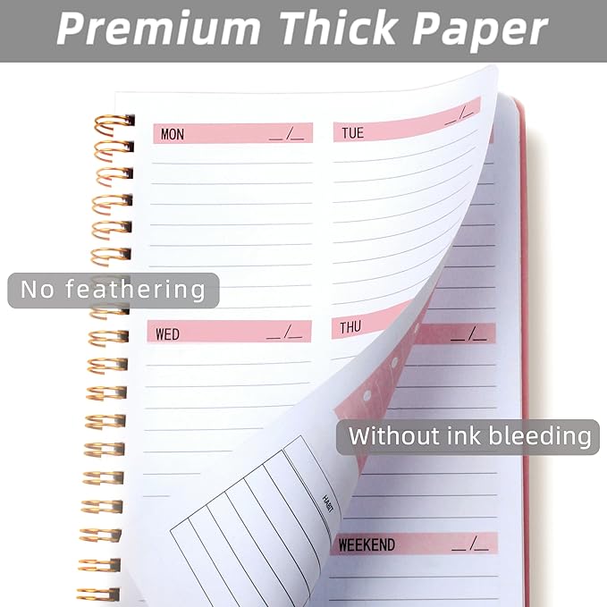Weekly Planner with Habit Tracker Undated 52 Weeks To Do List Notebook Spiral Weekly Planner Notebook for Weekly Goals Priorities Work Planner, 5.8" x 8" Pink