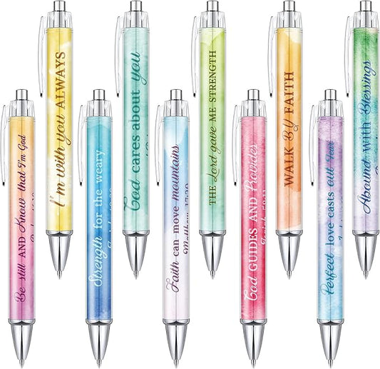 Tinlade 10 Pcs Christian Pens for Women Religious Ink Pens Easter Gifts Inspirational Quotes Bible Verse Ballpoint Funny Office Supplies for Women Men Coworker(Watercolor)