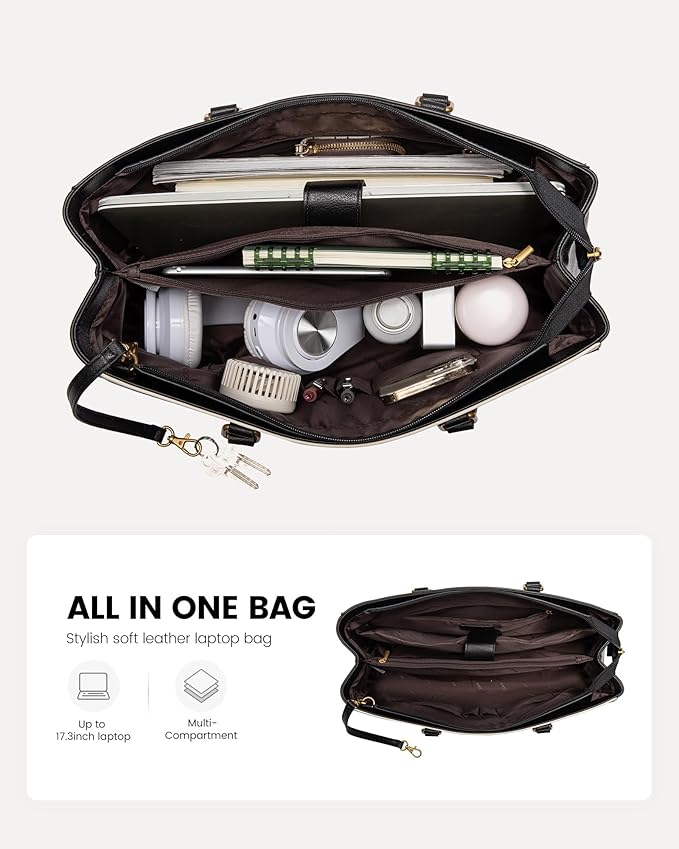 LOVEVOOK Laptop Bag for Women,17.3 Inch Laptop Tote Bag for Women,Vintage Leather Work Tote Bags Computer Teacher Bag,Waterproof Business Bag Office Briefcase