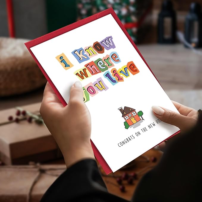 Cute Housewarming Card, Funny New Home Card for Friends, Housewarming Gift for Coworkers Relative Neighbors, New Apartment Congratulations Card for Women Men, I Know Where You Live