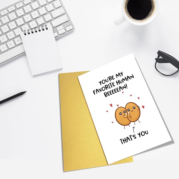 Cute Bean Pun Love Card, Funny Birthday Card for Him Her, Adorable Valentines Card for Boyfriend Girlfriend, Anniversary Card for Husband Wife