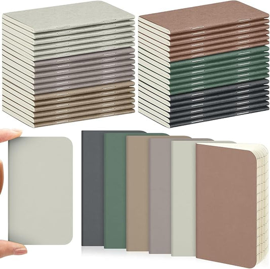 Outus 36 Pcs Pocket Notebook Mini Journal 2.5" x 4" Kraft Paper Mini Notepad Bulk Softcover Pocket Notepad Memo Diary Subject Notebooks for Student Traveler School(Dark Color)