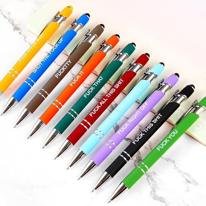 10PCS Funny Multicolored Ballpoint Pens with Complaining Quotes and Touch Screen Function Office Gifts Negative Passive Ballpoint Pens