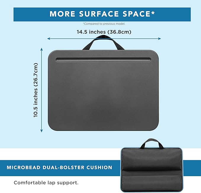 LAPGEAR Compact Lap Desk - Charcoal - Fits up to 15 Inch Laptops - Style No. 43105