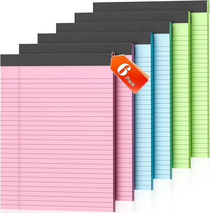 Legal Pads 8.5 x 11, 6 Pack Colored Note Pads 8.5 x 11 Pink Notepad 8.5 x 11 Multi-Color Pink/Green/Blue Writing Pads 8.5 x 11 Lined Paper Pads Wide Ruled Legal Pad Notebook Paper, 30 Sheets per Pad
