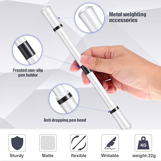 Outus 2 Pieces Spinning Pen Rolling Finger Rotating Gaming Trick Pen Mod with Tutorial No Refill Stress Releasing Brain Training Toys for Adults Office Supplies(White and Black)