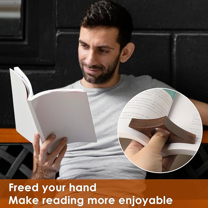 KINIVA Leather Weighted Bookmarks Book Weight Page Holder for Reading,Book Open Holder for Kids Adult,Gifts for Reader (01 Black+04 Wood)