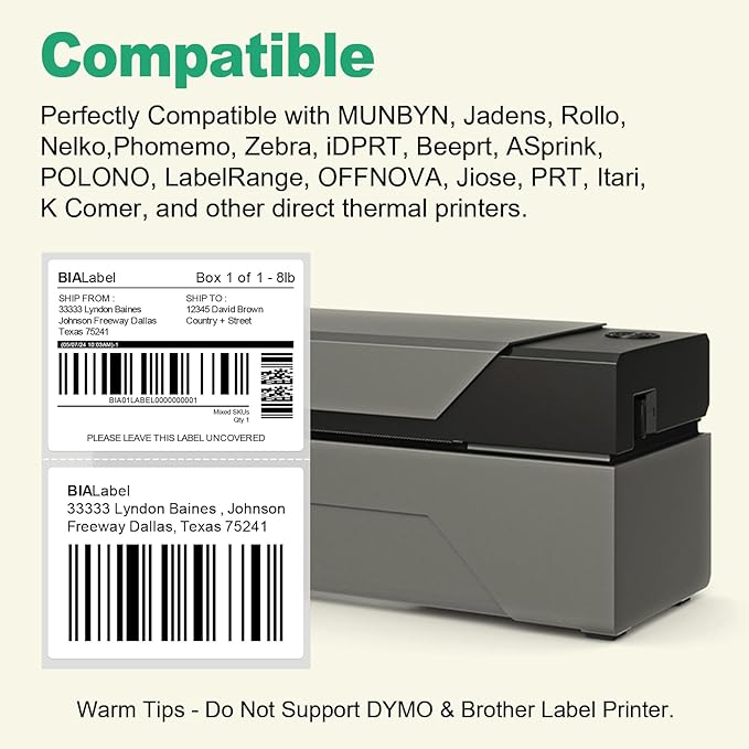 12 Rolls 4" X 3" Thermal Labels, 500/Roll - Direct Thermal Labels Compatible with Zebra & Rollo Printers