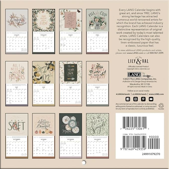 LANG Be Gentle With Yourself 2024 Mini Wall Calendar (24991079270)