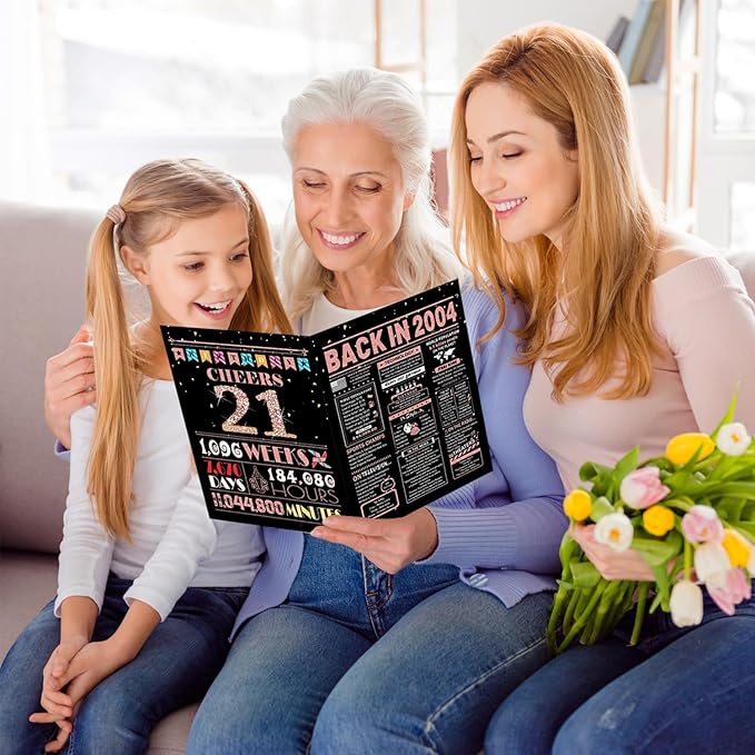 21st Birthday Card, 21st Birthday Decorations for Her, 21st Birthday Gifts for Daughter, Back in 2004 Birthday Card, Rose Gold