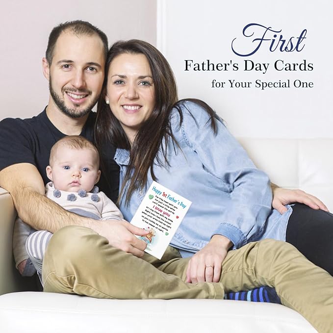 FaCraft Happy First Fathers Day Card for New Dad Dad to Be Expecting Fathers, 4 x 6 Happy 1st Fathers Day Gift Card with Envelope from Wife Daughter Son Baby Boy Girl(Cute Bear)