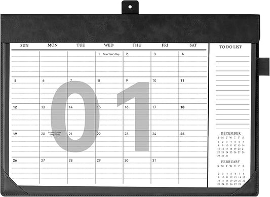 Desk Calendar 2025,12 Month Wall Calendar from Jan 2025-Dec 2025, Small Desk Calendar 12" x 8.5" with To-Do Lists, Leather Desk Pad Calendar with PVC Cover for Home School and Office,Black